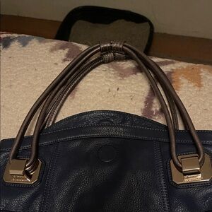 B. Makowsky Dark Blue Leather Shoulder Bag